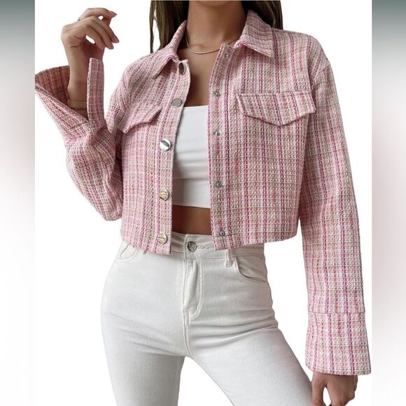 NWOT plaid button front crop blazer size Small - Picture 1 of 6